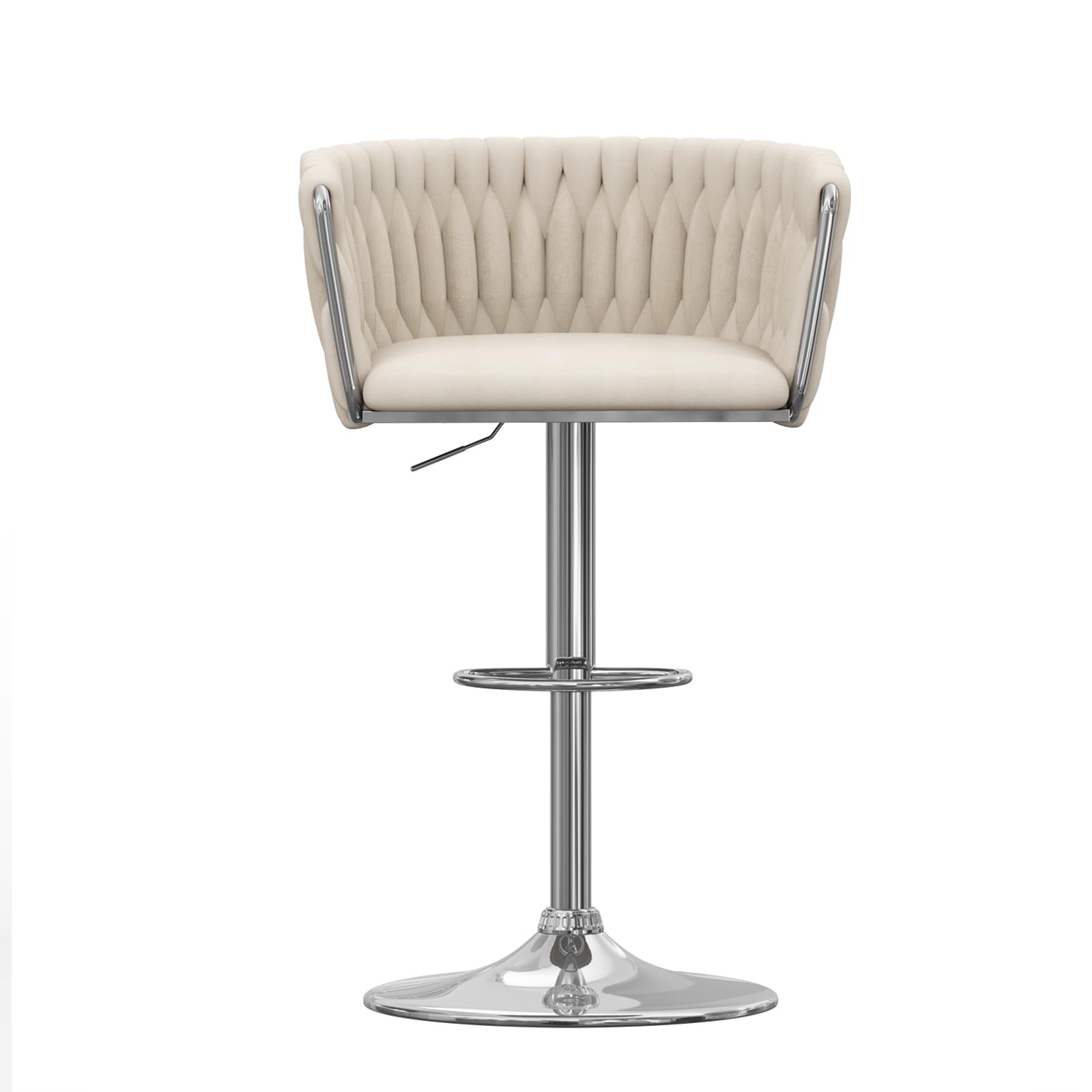 Utlenianie Juego de 1 Taburete de Bar con Respaldo Terciopelo Taburetes Alto Cocina Regulable en Altura y Giratorio 360°, Estructura de Acero Cromado, Silla de Cocina para Bar/Comedor (Beige Claro)