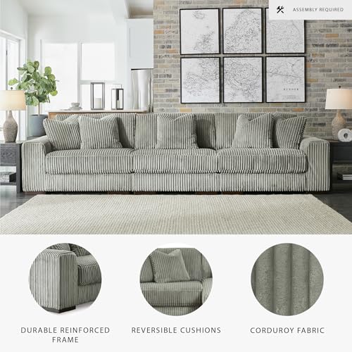 Signature Design by Ashley Lindyn Casual Contemporary 3-Piece Sectional Sofa with Reversible Cushions, Corded Fabric, Feather Cushion, Gray - Image 5