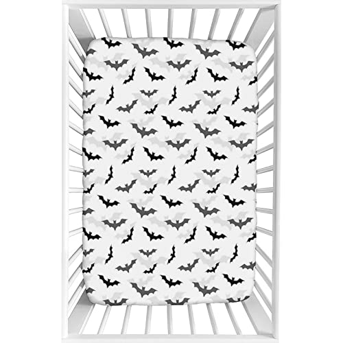 Image of Decorative Crib Sheet,Goth Fitted Microfiber Baby & Toddler Universal Crib Sheets,28"x 52"x 8",Halloween Silhouette of Flying Bats And Shadows Print Crib Sheet Set, for Standard Crib Mattresses