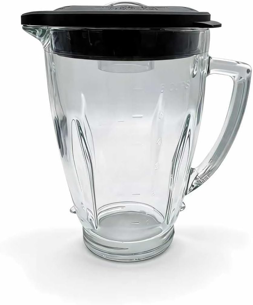 Replacement 6-cup glass jar with Jar Lid,Compatible with Oster Pro 1200 Blenders (BLSTMB-CBG, BLSTMB-CBF, BLSTMB-BBG) and Oster Master Series Blender(BLSTJJ-GPB-000,BLSTTM-GM0-000) (Glass with lid)