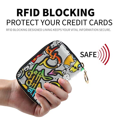 OTVEE Abstract Graffiti Spray RFID Credit Card Wallet, Microfiber Leather Zipper Card Case Holder for Women2