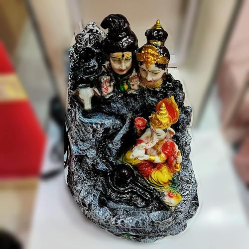 Image of ALILA Resin Shivpariwar Shivling Lord Shiva Shiv Water Fountain For Home Temple | Indoor Decor | LED Light Waterfall | Spiritual & Vastu Gift | Gifting Decor, 15 Inches, Multicolour