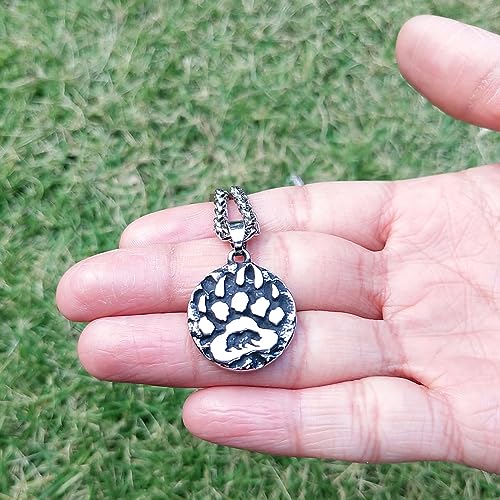 Bear Paw Necklace Bear Paw Print Necklace for Men, Stainless Steel Bear Paw Pendant Necklace, Vintage Viking Necklace for Men, Viking Jewelry Gifts for Men2