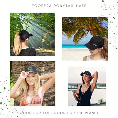 Ecofera Women's Eco-Friendly Ponytail Hat Messy Bun Baseball Trucker Cap (Grey/White Embroidery) #TOP3