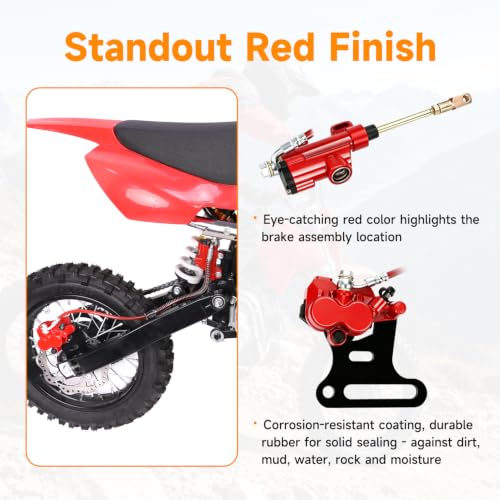 Image of FVRITO Rear Hydraulic Brake Master Cylinder Caliper for SSR 125 Dirt Bike | Pit Bike Rear Brake for 70cc-150cc Tao tao Coolster Roketa Apollo Baja X-pro SDG, 12mm Wheel Shaft, Precision Stopping, Red