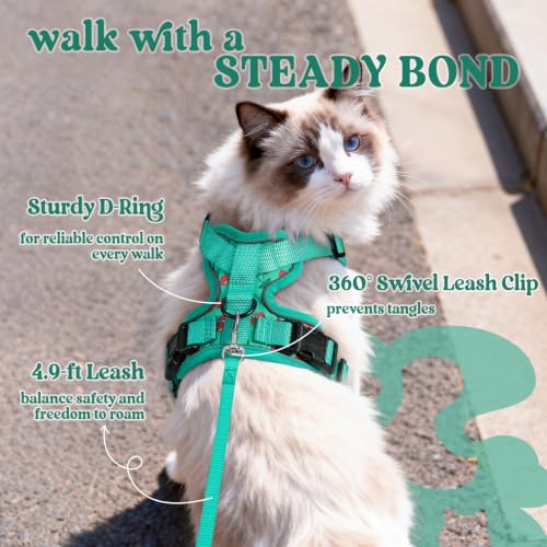 Image of rabbitgoo Cat Harness and Leash Set, Escape Proof Vest, Cherry Grove | Soft Breathable Mesh, Easy Adjustable Fit, Snap Buckles, Sturdy Clip, Reflective Strips, for Kittens & Small Cats Walks, Xxs