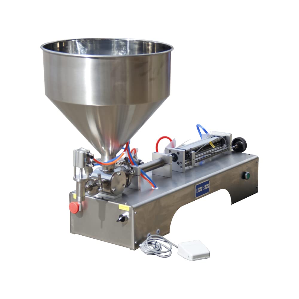 DMC-FPPS One Head - Paste Filling Machine Horizontal Piston Filling Machine - Pneumatic Liquid Paste Filling Machine 17 oz-170 oz (500-5000 ML) - Hopper Capacity 11Gal / 50L