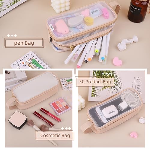 Image of Oyachic Clear Pencil Case,Grid Mesh Pencil Pouch,Pencil Bags with Double Zipper,Transparent Pencil Box for Aduts