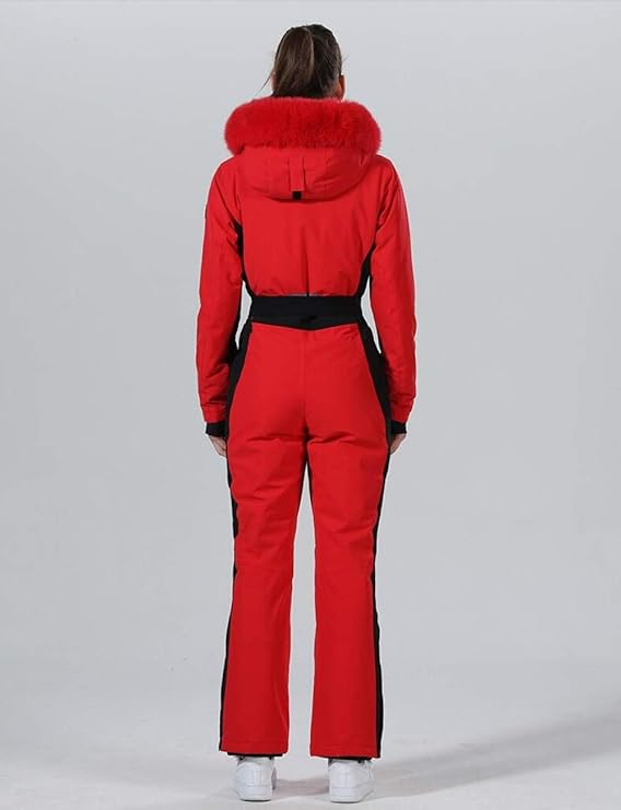 red ski suit