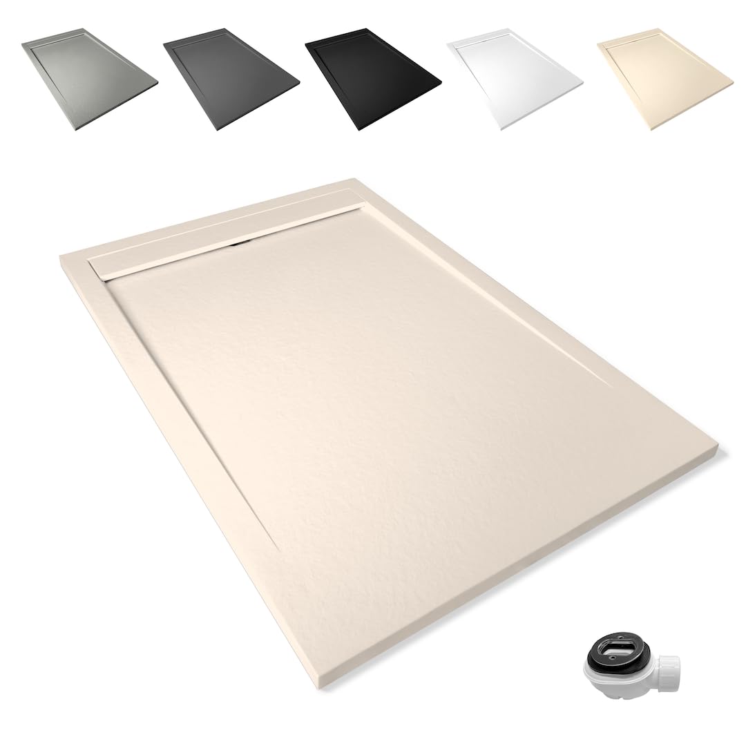 Plato de Ducha Antideslizante y Antibacteriano, Plato Ducha Resina Resistente a Agentes Químicos, Incluye Rejilla Desagüe Ducha y Válvula (Ral 1172 BEIGE, 70 x 170)