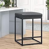 MAISON ARTS Black Counter Height 24" Bar Stool for Kitchen Counter Backless Modern Square Barstool U
