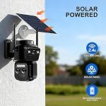 Exterieur de surveillance de caméra solaire triple objectif, 360° PTZ Caméras de sécurité sans fil en plein air avec 6MP vision nocturne couleur, détection de mouvements, Sirène de lumière, 2-Way Audio, étanche, 2.4G WiFi