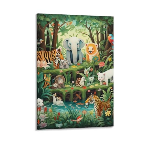 Toile Animaux de Forêt Décoration Murale Chambre et Couloir 50x75cm