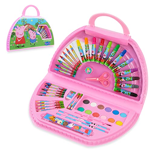 Peppa Pig Maletin Pinturas para Niñas Estuche Colores Niña Completo 50 Pzs con Rotuladores Lápices de Colores y Ceras de Colores Maletin Actividades Niñas para Colorear