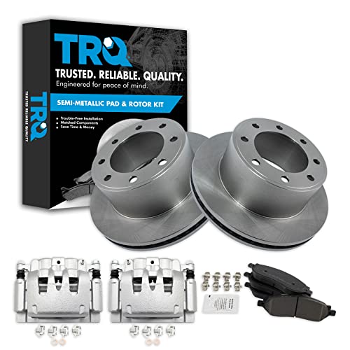 Image of TRQ Rear Brake Pad, Caliper, & Rotor Kit Semi-Metallic Vented Compatible with 2006-2007 Ford F-250 Super Duty F-350 Super Duty