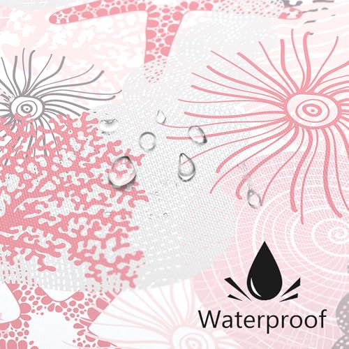 MAYZUS Beach Ocean Themed Shower Curtain, Pink Cute Nautical Coastal Shower Curtains for Bathroom Decor, Summer Tropical Seashell Starfish Coral Fabric Shower Curtain Set with Hooks, 72x72 - Image 3