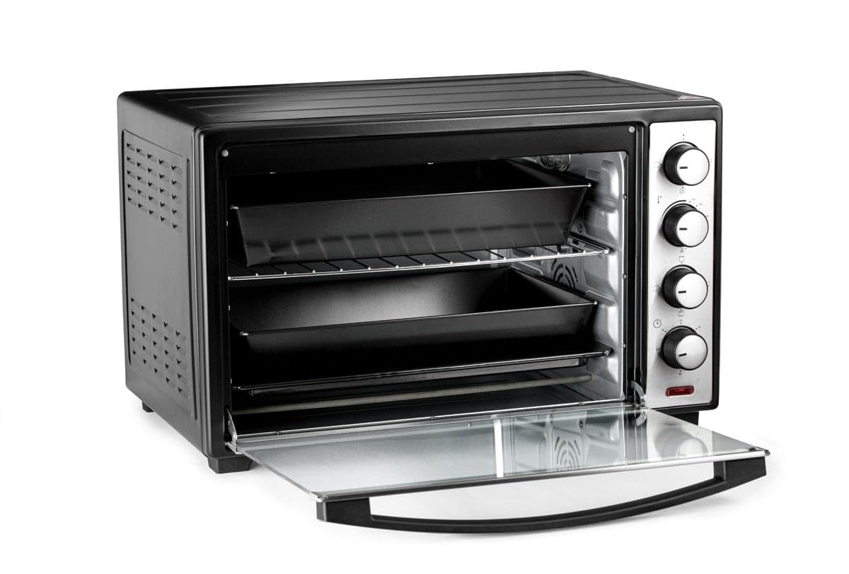 Koliber SUPERMAX X 3000W Backofen 48L Umluft Drehspieß Familienofen Pizzaofen Edelstahl 2000W Ober Unterhitze Timer Innenbeleuchtung Tischbackofen Schwarz