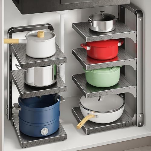 Adjustable Pots and Pans Organizer Rack for Cupboard & Countertop HeavyDuty Carbon Steel Storage Solution for CastIron Cookware & Kitchen Essentials - Image 2