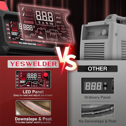 Image of YESWELDER 200A AC /DC Aluminum Tig Welder with Pulse Large LED Display, Digital Inverter STICK /TIG 110 /220V Dual Voltage TIG Welding Machine TIG-200P ACDC