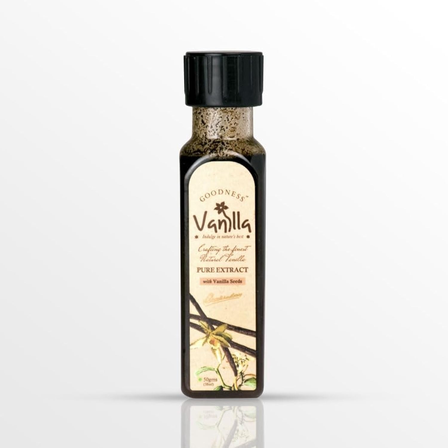 Goodness Vanilla Natural extract with seeds 50 Gm | Pure Vanilla with invert sugar is best for Restaurants and Home Baking, Cooking, Dessert Crafting