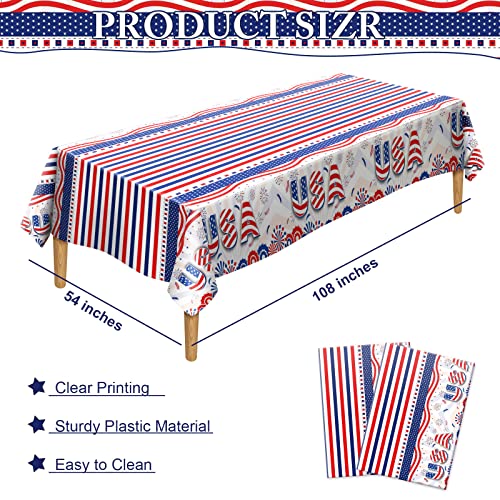 Cakka 4Th Of July Tablecloth Plastic 54X108 Inch, 2 Pack Disposable Patriotic Table Cloth, Rectangle Memorial Day Tablecloth, Red Blue White Cover For Fourth July Independence Day Decor Decorations #TOP1