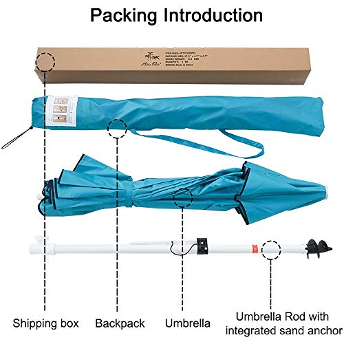 Abba Patio 7Ft Beach Umbrella With Sand Anchor, Push Button Tilt And Carry Bag, Uv 50+ Protection Windproof Portable Patio Umbrella For Garden Beach Outdoor, Sky Blue #TOP6