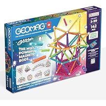 Geomag Classic Glitter 142-pc Magnetic Construction Set for Kids Ages 3 and Up | Swiss-Made STEM Educational Toy Made from 100% Recycled Plastic | Screen-Free Activity