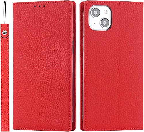 Étui portefeuille à rabat en cuir véritable de qualité pour iPhone 14 Plus