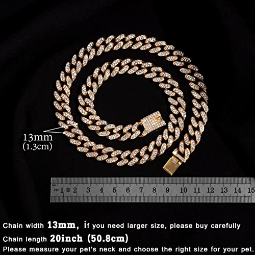 Image of Cuban Link Dog Collar Gold Silver Color Metal Dog Chain Collar Cuban Diamond Chain Pet Collars for Dogs Cats Jewelry 8 /10 /14 /16 /18 /20 /24 /28 Inch (20inch, Gold)