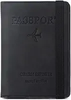 Porta-passaporte com Faixa Elástica, Carteira de Couro com Bloqueio RFID, Capa de Viagem para Passaporte/Crédito/Embarque/Vacinação