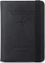 Porta-passaporte com Faixa Elástica, Carteira de Couro com Bloqueio RFID, Capa de Viagem para Passaporte/Crédito/Embarque/Vacinação