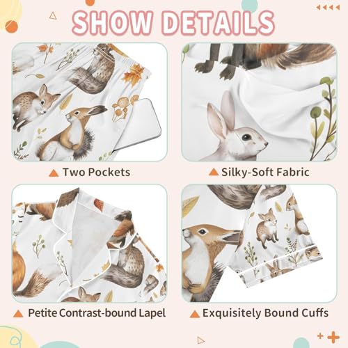 senya Cute Forest Animals A Satin Summer Pajama Sets Silk Short Sleeve Button Down Sleepwear3