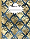Gold Composition Notebook: Wide Ruled Paper Notebook Journal. Blank Wide Lined Workbook for Women, Girls, Kids, Teens and Students. Gold Blue Classic Glossy Pattern. 8.5 x 11 (A4), 200 Pages.