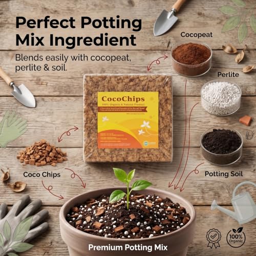 Image of Coco Chips 5Kg Brick Natural Low EC Coconut Husk Chips Soil Enhancer for Gardening Expands to 20Kg Eco-Friendly Potting Mix Orchid & Houseplant Root Aeration Moisture Retention