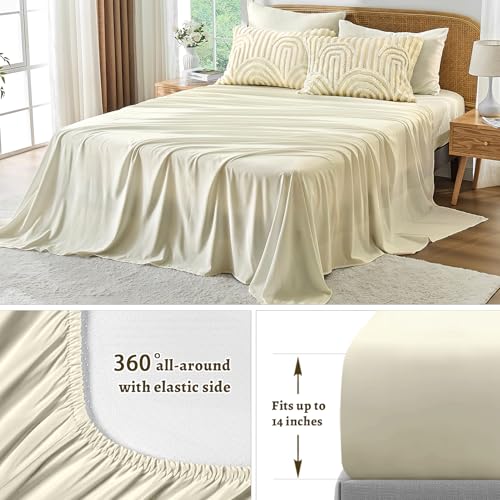 Image of Nesker Boho Queen Comforter Set, 7 Pcs Tufted Beige Bedding Sets, Soft Cozy Chic Bed in a Bag, Arch Pattern Shabby Bed Set All Season with Comforter, Fitted Sheet, Flat Sheet & Pillowcases