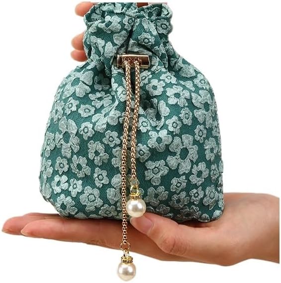 Gift Bags 10/30Pcs Flower Candy Bag Wedding Favor Gift Bag Pearl Chain Drawstring Tote Bag Birthday Festival Party Favor Bag (Color : Green, Size : 10PCS_10X13CM)