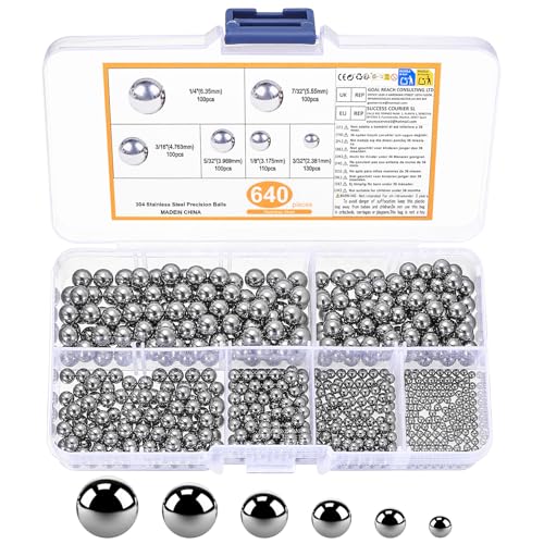 640 Pcs Billes de Précision en Acier Inoxydable, Roulement à Billes de Précision en Acier Inox304, Sphères pour Roulements de Vélos Roulettes de Véhicule...