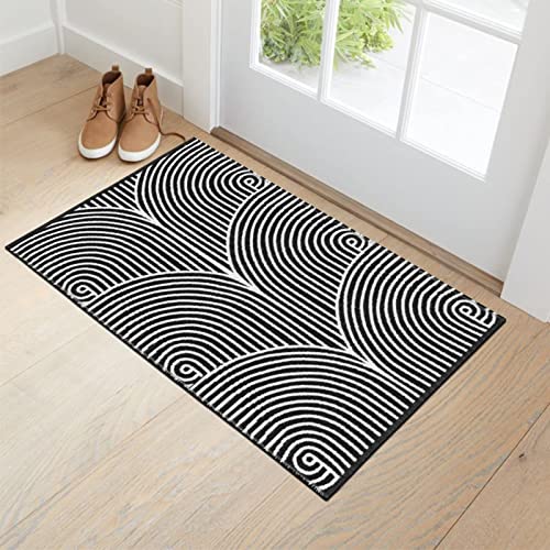 Tiffasea Front Door Mat 2'X3', Machine Washable Welcome Mats Cotton Woven Small Rug Reversible Indoor Outdoor Rugs Layered Floor Mats For Entryway/Kitchen/Laundry/Bathroom/Bedroom(Black And White) #TOP7