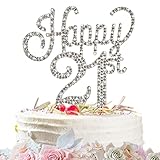 Marwey Happy 21st Birthday Cake Topper, Sparkly Silver Rhinestone Cheers to 21 Cake Topper Birthday