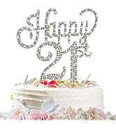 Marwey Happy 21st Birthday Cake Topper, Sparkly Silver Rhinestone Cheers to 21 Cake Topper Birthd...
