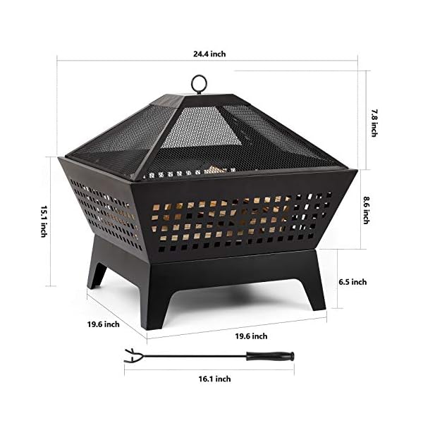AMAGABELI GARDEN & HOME Fire Pit with Waterproof Cover Outdoor Wood Burning 24.4in Black - Image 6