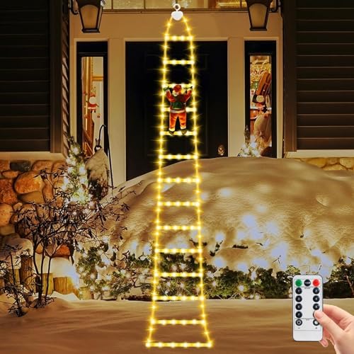 Sapin intérieur et fenêtre décorés via échelle lumineuse LED de Noël 3m blanc chaud