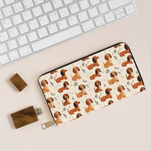Cute Dachshund Dog Print Wallet Women, Leather Bifold Multi Card Wallet, Long Purse Women's Wallets4