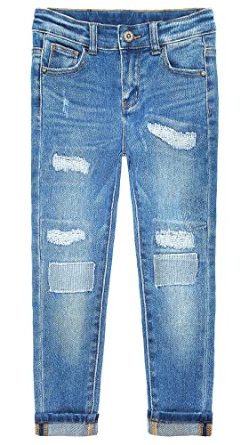 KIDSCOOL SPACE Faixa elástica infantil rasgada fashion dentro de jeans slim remendados, azul, 3-4 an