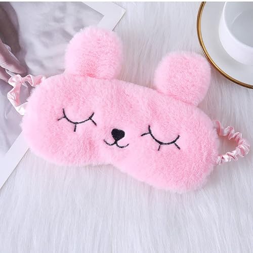 Soft Sleep Mask Cute Eye Mask For Sleeping,Plush Eye Mask For Girls,Cute Sleep Mask Comfortable,White Rabbit Plush Eye Mask,Pink Sleep Mask For Kids,Satin Elastic Strap,Silk Bag(2+2Pack) #TOP2