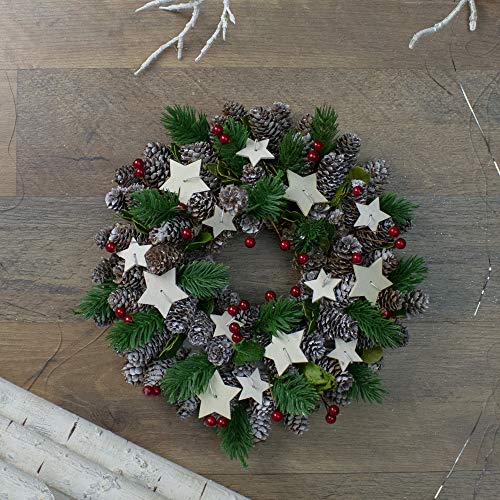 Northlight Pine Cone and Berries with Stars Artificial Christmas Wreath, 10-Inch, Unlit