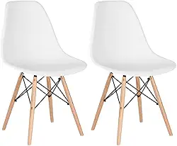 Loft7, Kit 2 Cadeiras Charles Eames Eiffel Dsw Em Polipropileno Com Pés De Madeira Clara Versátil E Elegante Sala De Jantar Cozinha Bar E, Branco