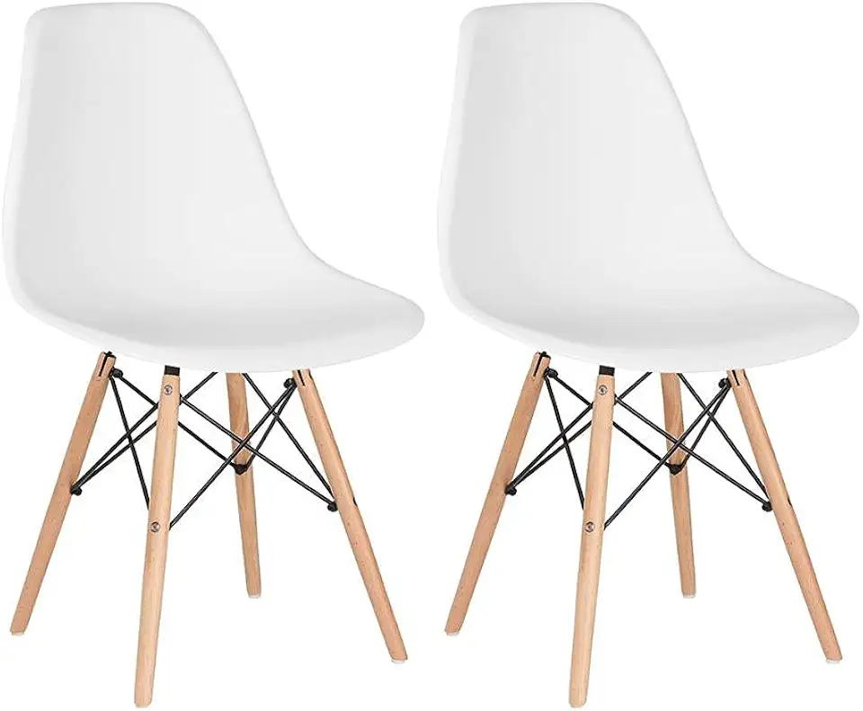 Loft7, Kit 2 Cadeiras Charles Eames Eiffel Dsw Em Polipropileno Com Pés De Madeira Clara Versátil E Elegante Sala De Jantar Cozinha Bar E, Branco