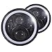 H6024 7 inches Black Led Daymaker Headlight with White Halo and Amber Turn Signal for Jeep Wrangler JK LJ TJ CJ Hummber H1 H2 Land Rover Defender and More, Pack of 2