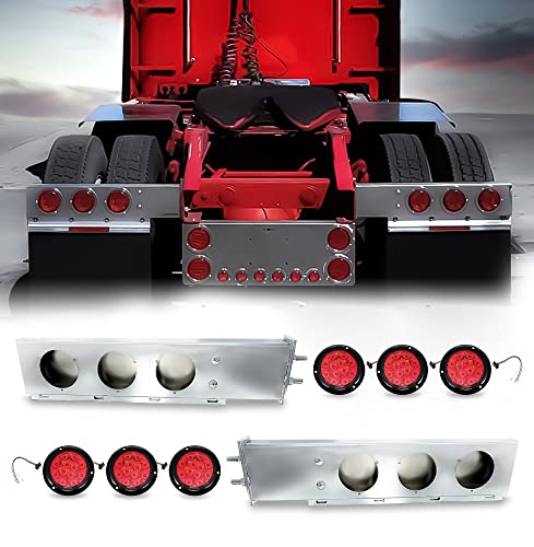 Image of TORQUE Mud Flap Hanger for Semi Trucks 2-1 /2 inch Bolt Spacing 30 inch Chrome, Spring Loaded, Straight, Right Left Included, Light Bar Tail Light Box, 6 LED Lights Included (1 x TRMFH308 + 6 x TR56114)